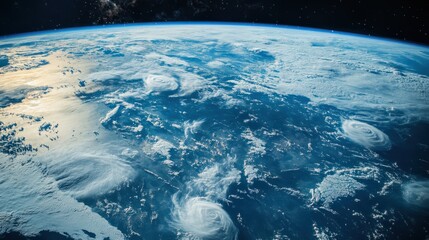 Wall Mural - a close-up view of earth surface from orbit, showcasing its continents, oceans, and cloud formations