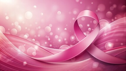 Pink ribbon awareness background, flowing waves and soft bokeh lights in a pastel pink color scheme