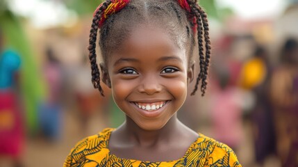 Wall Mural - Happy African Girl Portrait  Smiling Child in Traditional Dress  Close up