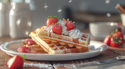 Wall Mural - Waffles with strawberry