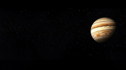Wall Mural - a distant view of jupiter from space, its massive size and colorful cloud bands glowing against the 