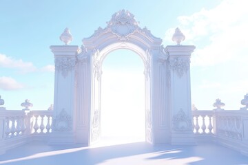 Wall Mural - A white archway with a clear sky in the background