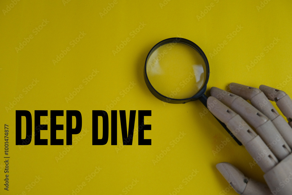 DEEP DIVE text on yellow background. Deep diving into something means ...
