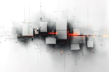 Wall Mural - a white background with a black and red pattern of squares