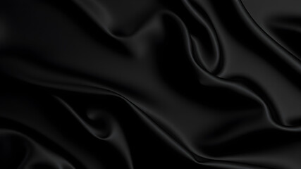 silk fabric, abstract wavy black satin fabric background. generative ai