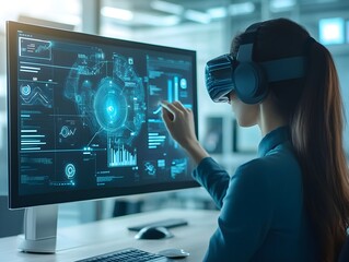 Poster - Woman Engaged with Virtual Reality Technology