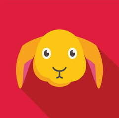 Canvas Print - Yellow bunny rabbit head looking up on a red background with a long shadow