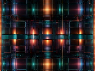 Abstract digital art featuring glowing squares.