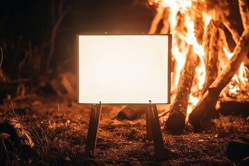 Wall Mural - A white sign is on fire in a field