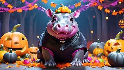 Wall Mural - .Cute Animals in a Festive Halloween Atmosphere, adorable creatures celebrating the magic of Hallowe