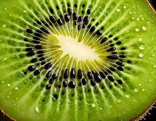 Fresh, cut kiwis with bright green flesh, oozing sweet juice with shiny black seeds. Fresh, bright, healthy tropical fruits. International Kiwi Day For vegans, vegetarians and those with a sweet tooth