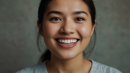 Asian woman smiling with her teeth showing.