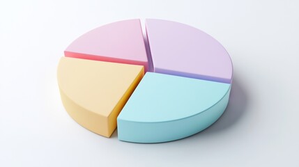 Fototapete - A minimalist 3D pie chart with pastel-colored slices, smoothly separated to reveal individual sections, placed on a clean white background.