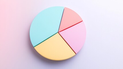 Fototapete - A minimalistic pie chart with pastel-colored slices representing different budget categories, displayed on a light background with percentages clearly labeled for easy understanding.