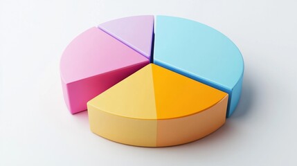 Aufkleber - A multi-colored 3D pie chart in a minimalist style, with sections slightly lifted to show the data split, presented on a clean, white background.