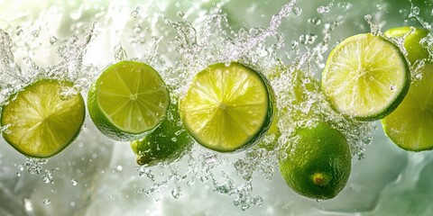 Wall Mural - Refreshing Splash of Zesty Lime Juice with Green Slices