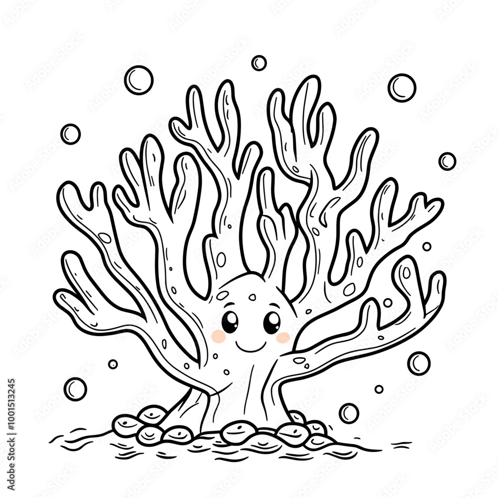 Cute Kawaii coral coloring Pages Kids Stock Vector | Adobe Stock