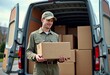 © musfikur - Efficient Young Delivery Person Ready to Deliver Package in Khaki Uniform
