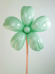 Green balloon flower with soft decorative petals and shiny inflatable stem in pastel colors