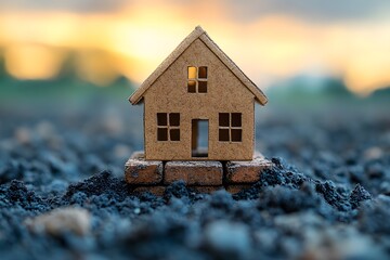 Paper House On Top Of A Brick Foundation