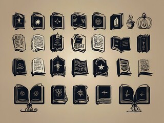 Wall Mural - Book reading icons for literary exploration.