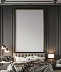 Wall Mural - Modern bedroom interior with luxury furniture and stylish decor featuring elegant art and lamps