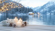© Adisorn - Winter Wonderland Serenity, flickering candles adorned, set against a lake