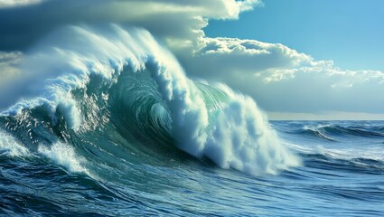 Majestic Ocean Waves Under Cloudy Sky