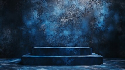 Poster - Black and blue abstract cement step wall or podium and studio room  interior texture for display products wall background : Generative AI