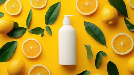 Wall Mural - Citrus-Infused Spa Product with Green Leaves