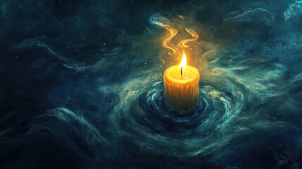 Illuminating Candle in Dark Floating Surroundings