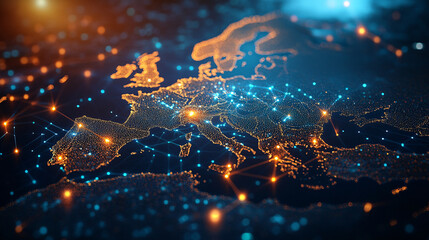Aufkleber - Web of links is illuminating the european continent on this 3d map
