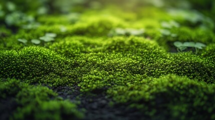 Aufkleber - Beautiful green moss on the floor moss closeup macro Beautiful background of moss for wallpaper : Generative AI