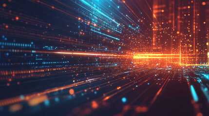 Aufkleber - Perspective view of glowing lines and particles in an abstract technology background