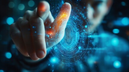 Leinwandbilder - The man gains access to the personal information of the holograms with fingerprint identification Modern technologies cloud data storage : Generative AI
