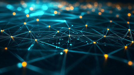 Poster - Glowing network transferring data in the darkness between points