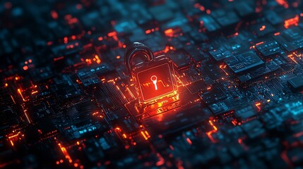 Poster - Cyber security network and data protection technology on interface Ai security Block chain Digital padlock Online internet authorized access against cyber attack Business data privacy  : Generative AI