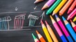 © Viam - Colorful pencils creative bar chart drawing on chalkboard