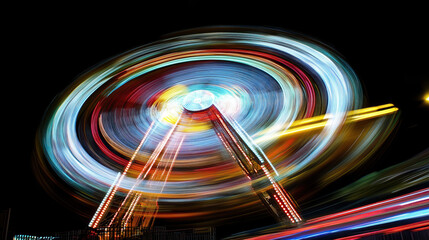 long exposure with motion blur light trail of ferris wheel in amusement park at night