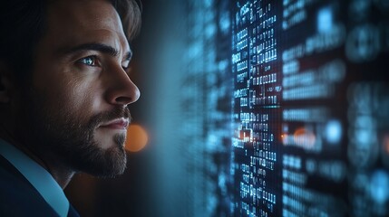 Leinwandbilder - Businessman secures data with encryption and network security protecting transactions Cybersecurity for online business data privacy and defense against cyber attacks : Generative AI
