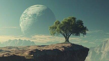 Wall Mural - science fiction ::1.25 diagram style retro graphics, ai, a young tree sprouting from the ground shap