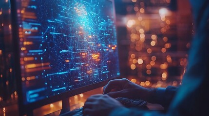 Wall Mural - data science business intelligence business man using computer devices with internet global network 