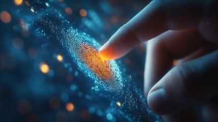 Leinwandbilder - businessman scan fingerprint biometric identity and approval concept of the future of security and password control through fingerprints in an immersive technology future and cyberneti : Generative AI