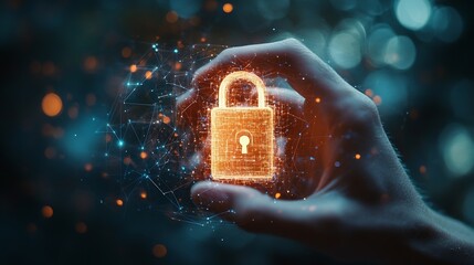 Leinwandbilder - Cyber security and data protection Businessman using  digital device protecting business data on network connection Security encryption of padlock and cybernetics Smart solution from c : Generative AI