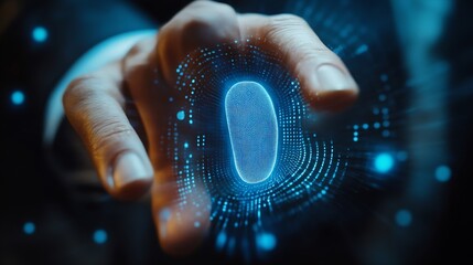 Aufkleber - Cyber security online banking data protection Businessman using fingerprint indentity and face id to access personal financial data biometrics security on mobile banking app innovation : Generative AI