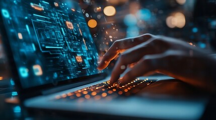 Leinwandbilder - Cyber security and data protection businessman using laptop Internet network security system protecting business and financial transaction data from cyberattacks secure data encryption : Generative AI