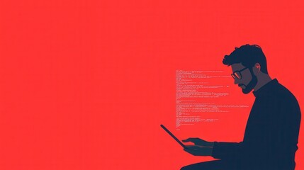 engineer writing software on tablet, code emerging from device, flat design illustration