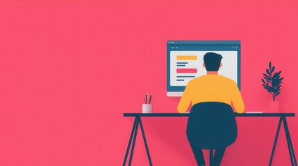 Developer testing software, loading bar and error notifications, flat design illustration