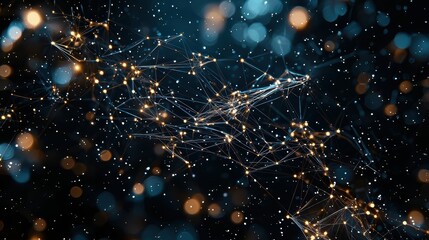 A computer generated image of a starry sky with a network of lines connecting the stars. The image has a futuristic and technological feel to it