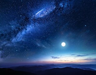 Wall Mural - Night sky with moonlight and stars.